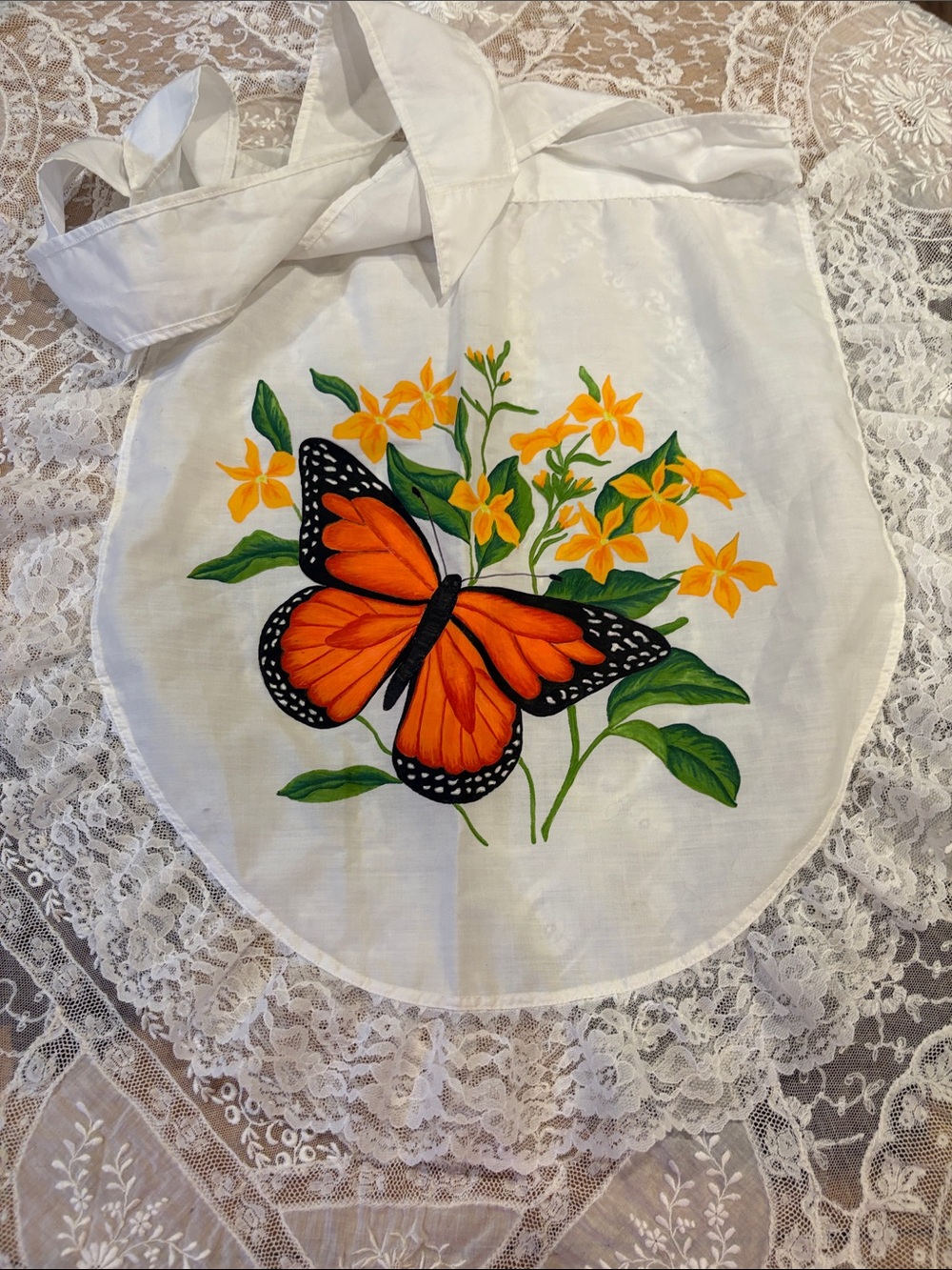 Hand-Painted Orange Butterfly apron